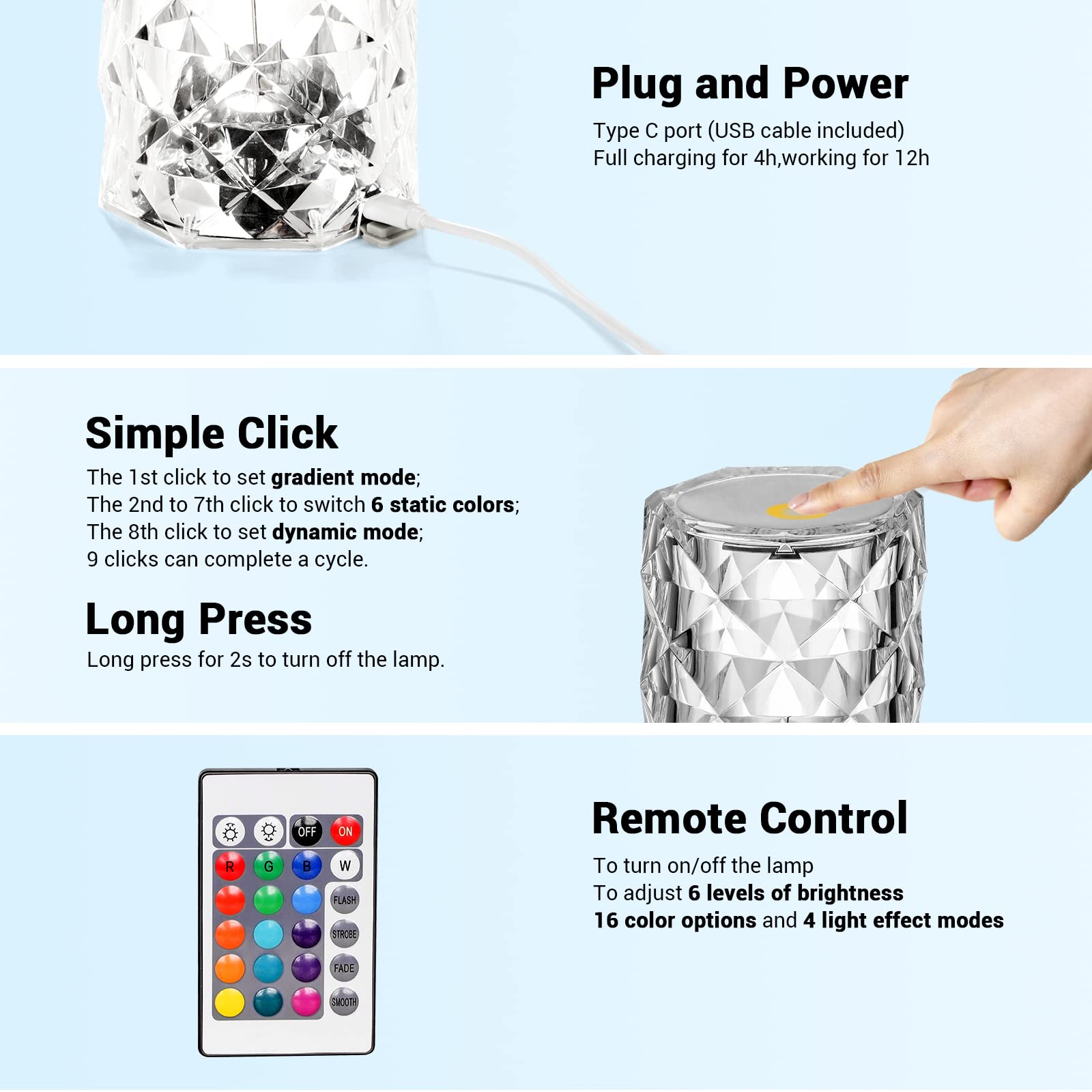 Crystal Lamp Touch Control Table Lamp